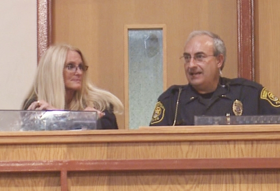 Chief Cindy Kennell Talking to Lieutenant Harold Woolworth