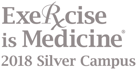 White logo with grey text; text reads "Exercise is Medicine 2018 Silver Campus"