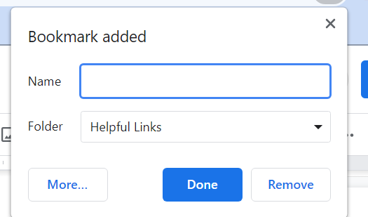 A pop-up says "Bookmark added" and has options for a name and a folder.